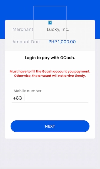 ✍️Step 3: The player enters the phone number registered with GCash and clicks NEXT.