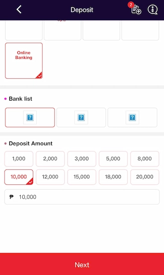 ✍️Step 2: Select a bank name from the "Bank list" section and fill in the deposit amount.